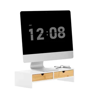 SoBuy Monitorständer Weiß-Natur , Naturfarben , Holzwerkstoff, Naturmaterialen , 47x11x18 cm , Büromöbel, Schreibtische, Schreibtischzubehör