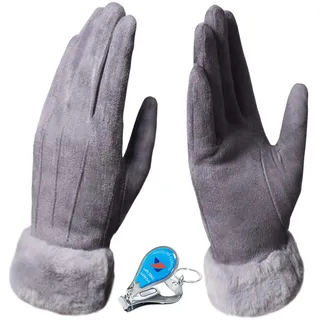 KXF Warme Winterhandschuhe für Damen, superweiches Wildleder, Touchscreen, Dickes Fleece gefüttert, Handschuhe, kaltes Wetter, Winddicht, Outdoor-Sport-Handschuhe (Grau)