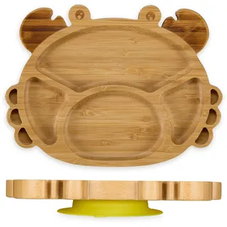 Relaxdays Baby Teller mit Saugnapf, Bambus, Krabbe, rutschfest, BPA-frei, Beikost, unterteilter Kinderteller, natur
