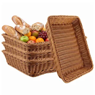 4er Set Brötchenkorb, Brotkorb Geflochten, Wicker Basket(35 x 25 x 7 cm) | Modern Weidenkorb, Brotkorb Groß, Obstkorb für Gemüse, Obst, Brot