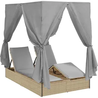 vidaXL Doppelte Sonnenliege Grau 205 x 129 x 200 cm Poly-Rattan - Beige