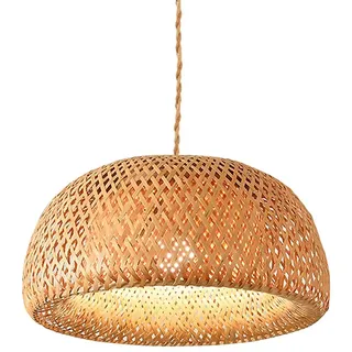 B·LED BARCELONA LED BarcelonaLED Vintage Deckenleuchte aus Weide, Kordel, Lampenschirm, Ø 45 cm, Bambus, Rattan und Holz, Rosette, mit E27-Fassung, für Esszimmer, Küche, Wohnzimmer