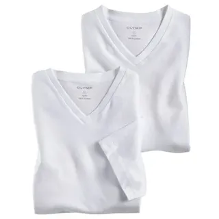 T-Shirt OLYMP "Casual", Herren, Gr. 4XL, weiß, Obermaterial: 100% Baumwolle, Basic, V-Ausschnitt, Shirts T-Shirt, mit Ton-in-Ton Logostickerei am Ärmel
