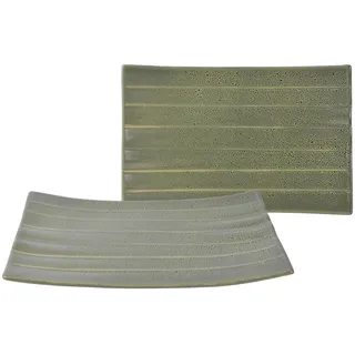 Creatable Servierschalenset , Grün , Keramik , 2-teilig , rechteckig , 15x24 cm , lebensmittelecht , Geschirr, Schalen & Schüsseln, Keramikschalen