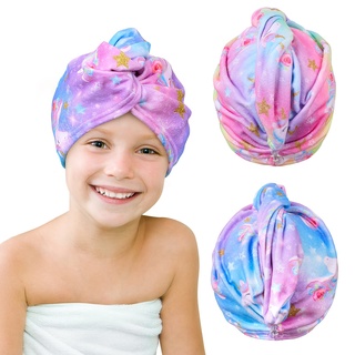 Beinou Mikrofaser Handtuch Haare, 2 Stück Turban Handtuch mit Knopf Haarturban Schnelltrocknend Towel Lange Haare für Frauen Kinder