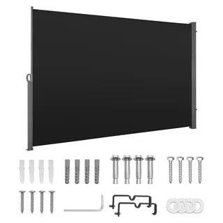 SucceBuy Ausziehbare Seitenmarkise 180x300 cm, gefertigt aus robustem 180 g/m2 Polyestergewebe, ideal als Wandmarkise, Sichtschutz, Windschutz, Sonnenschutz und Raumteiler für Garten, Balkon, Pool oder Terrasse, in Schwarz