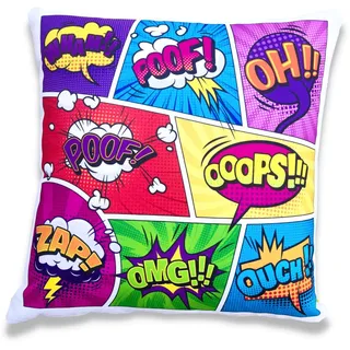 Generico Buntes quadratisches Kissen – Comics OMG Bang, Boom- Pop Art, Dekokissen für Schlafsofa, Auto, 40 x 40 cm, weich, Geschenkidee für Jugendzimmer – Original (Pop Art)