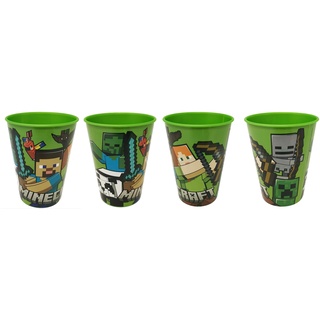 4 x Kinder Trinkbecher 260 ml/wählbar: Cars - Paw Patrol - Avengers - Blaze/Becher Glas aus Kunststoff BPA frei - Geschenk für Jungen (Design Minecraft)