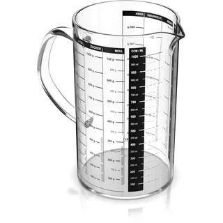 Arendo - Messbecher Glas 1l - 1000 ml Glasmessbecher – Borosilikatglas – für Mehl Zucker Gewürze Flüssigkeiten Süßigkeiten – Glasbehälter - lebensmittelecht