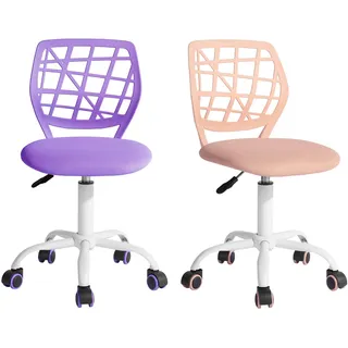 FurnitureR Schreibtisch-Büro-Stoffsitz, ergonomisch, ohne Armlehne, höhenverstellbar, Drehstuhl, Pueple+Hellrosa, 40 x 38,5 x 87 cm, 2 Stück
