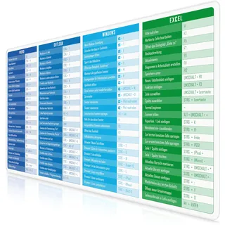 TITANWOLF - XXL Speed Gaming Mauspad 1200 x 600mm - Excel Windows Outlook Word Shortcut Tastenkürzel auf DEUTSCH - Weiß
