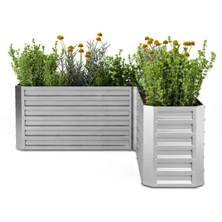 Blumfeldt Hochbeet 160x160, L-förmiges Gartenhochbeet 742 L Aus Wetterfestem Galvanostahl, Ergonomisch & Rostbeständig Mit Offenem Boden Für Optimale Drainage & Einfache Montage - Silber