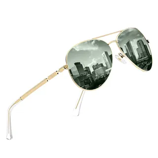 DUCO Cool Polarisierte Sonnenbrille Herren Klassische Unisex Fliegerbrille UV400 Filter Kategorie 3 3025K (Gold Rahmen Grün Linse)