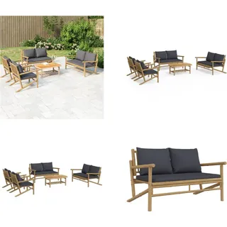 vidaXL 5 tlg. Garten Lounge Set mit Dunkelgrauen Kissen Bambus - Garten Lounge Set - Garten Lounge Sets - Lounge Set - Gartenmöbel Set - Braun