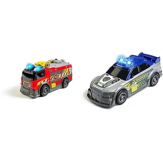 Dickie Toys – Feuerwehrauto – mit echter Wasserspritze, Sirene und Licht, Freilauf, 15 cm lang, Spielzeugauto für Kinder ab 3 Jahren & Police Car
