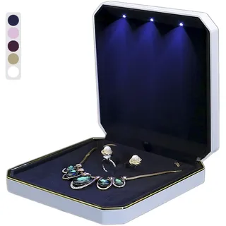 HSLFUAI LED Schmuckbox für Halskette – Große Geschenkbox mit Licht – Schmuckkästchen mit Samt-Innenfutter – Ideal für Hochzeit, Geburtstag, Valentinstag, Muttertag, Weihnachten