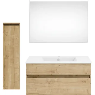 Puris Badezimmer , Eichefarben , Holzwerkstoff , 2 Schubladen , 122 cm , Goldenes M, Made in Germany , hängend , Badezimmer, Badmöbelsets & Badmöbelserien, Badmöbel-Sets