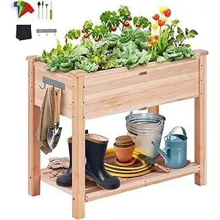 VEVOR Hochbeet Holz Pflanzkübel mit Ablage Blumenkasten 75kg Tragfähigkeit Garten Pflanzkasten Terrassen Gemüsebeet Gartenbeet Pflanzbeet 86x46x76cm ideal für den Anbau von Gemüse Obst Kräutern