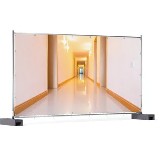 Wallario XXL Outdoor-Poster für Garten oder Balkon, Motiv Strahlend sauberer Flur mit goldenem Licht und weißen Wänden, in ca. 340 x 173 cm - Braun