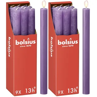 Bolsius - Rustik Stabkerzen - Lila - 9 Stück - 27 x 2.3 cm - Länge Brenndauer 13 Stunden - Unparfümierte - Enthält Natürliches Pflanzenwachs - Ohne Palmöl (Packung mit 2)