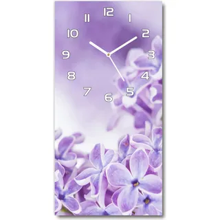 Wanduhr aus Glas – 30x60 cm - Glasbild - Glasuhr - Gehärtetes Glas -Lila Blumen - Lila