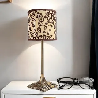 Licht-Erlebnisse Habriel Tischleuchte Jugendstil Messing Stoffschirm E14