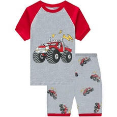 Little Hand Jungs Boys Pyjamas 100% Cotton Digger Pjs Short Sleepwear Toddler Summer Nightwear 2 Piece Outfit Age 1-7 Years Pyjama-Set, 1# Truck, 5-6