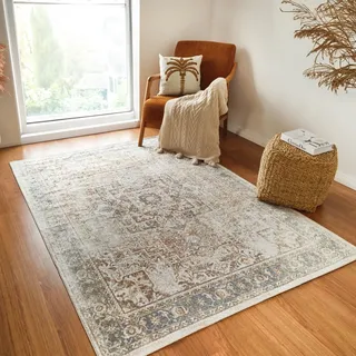 Surya Bridgetown Teppich waschbar in der Waschmaschine - Vintage Teppich waschbar für Wohnzimmer 200x275 cm, Schlafzimmer, Küche - Orientalischer Boho Style Teppiche, Teppich Groß in Braun und Creme