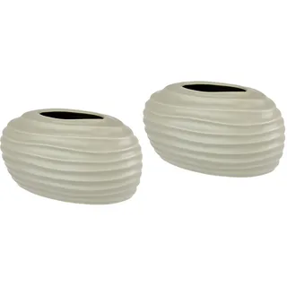 Kleine Vase braun Blumenvase Modern Keramik Dekovase 2er Vasen Set für Tischdeko Tischvase mit Rillen für Dekoration Küche Büro Blumenvasen Dekorative Deko für Pampasgras Trockenblumen Ornamente