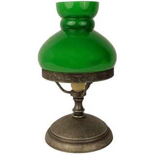 Licht-Erlebnisse Tischleuchte Daniel Grün Bronze Antik H: 23,5 cm Messing Glas