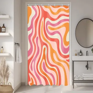LIGHTINHOME Moderner Abstrakter Duschvorhang, klein, 91,4 x 183,9 cm (B x H), rosa/orange, groovig, ästhetisch, niedlich, 70er-Jahre-Retro-Wirbel, schmaler Badezimmervorhang, Stoff, wasserdicht,