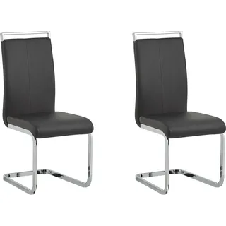 Beliani Freischwinger Stuhl Kunstleder Schwarz/Silber 2er Set