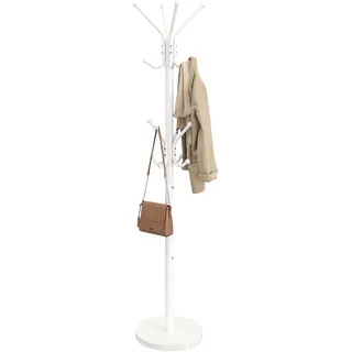 SONGMICS Garderobenständer aus Stahl mit Marmorfuß, 30 x 30 x 173 cm | Kleiderständer, Freistehende Standgarderobe, Jackenständer für Flur und Schlafzimmer, Mattweiß, ALAN Kollektion RCR090WC01