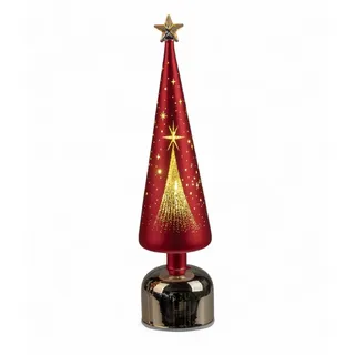 formano LED Weihnachtsbaum drehend Baum 38 cm rot - Gold aus Farbglas mit Timer & Sternlicht - Moderne LED Deko mit 360° Bewegung - batteriebetrieben für Weihnachten & Festliche Ambientbeleuchtung