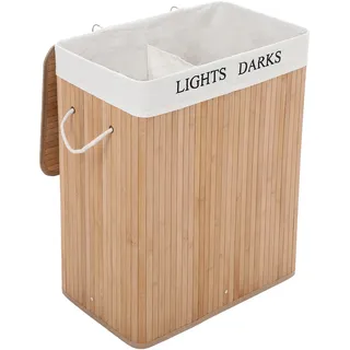 Songmics Wäschekorb 100 L, Rechteckig Bambus, Baumwolle Natürlich/Natur