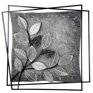 Gilde Wandrelief Graphic Metall grau matt Zweigmotiv quadratisch 77x77x5 cm Wanddeko Kunst Dekoration Wohnaccessoire