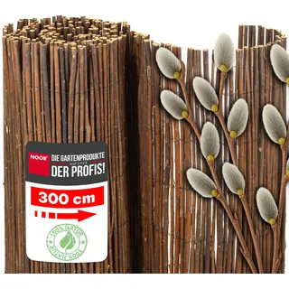 NOOR Weidematte Deluxe 0,90 x 3,00m I Natürliche Weidesichtschutzmatte mit verwobenem, verzinktem Draht für hohe Stabilität I Terrassen- und Balkon-Windschutz