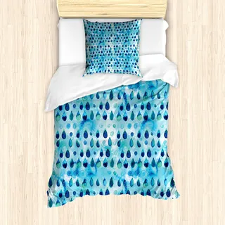 ABAKUHAUS Marine und Teal Mantele, Wassertropfen Quirky, Milbensicher Allergiker geeignet mit Kissenbezügen, 135 cm x 200 cm - 80 x 80 cm, Türkis Marineblau - Türkis