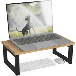 Relaxdays Monitorständer, Bildschirmerhöhung für Schreibtisch, HxBxT: 15 x 40 x 23 cm, Industrial Design, Natur/schwarz