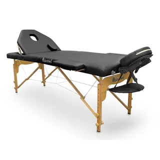quirumed Klappliege aus Holz Pro, mit aufklappbarer Rückenlehne, Schwarz, Kunstleder, Gesichtsloch, Abnehmbarer Kopf, höhenverstellbar, bis 150 kg, 194 x 70 cm