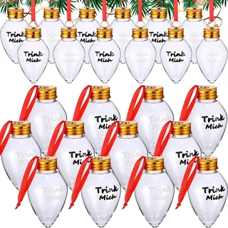 Nuenen 24 Stück Weihnachtskugeln zum Befüllen Christbaumkugeln Befüllbar Trink Mich Weihnachtskugeln zum Trinken 50 ml Plastikkugeln Weihnachtsdeko Anhänger für Weihnachtsbaum(Tropfenform)