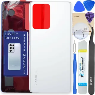 LUVSS Akkudeckel Kompatibel für Xiaomi Mi 11T / 11T Pro Rückseite Glas Deckel Backcover Ersatz Reparatur Set (Weiß)