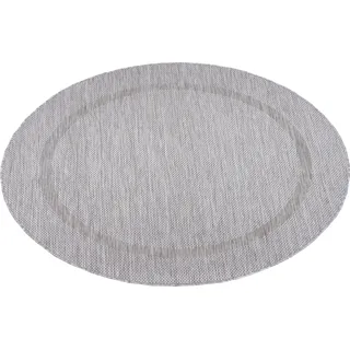 Teppium In- & Outdoor Teppich - Wetterfestes Flachgewebe in Sisal-Optik mit Bordüre, Küchenteppich, Terrasse, Wohnzimmer Grösse: 160 cm Rund - Silber