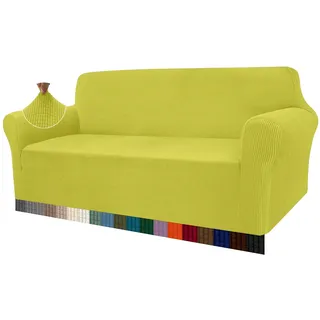 Granbest High Stretch Sofabezug Moderne Sofaüberwurf Jacquard Elastische Sofahusse für Wohnzimmer Protector für Hunde Haustiere (3 Sitzer, Zitronengelb)