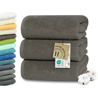 ZOLLNER 3er Set Duschtücher in 70x140 cm - besonders weiche und saugstarke Handtücher in Taupe - mit praktischem Aufhänger - waschbar bis 95°C - Baumwolle - Hotelqualität