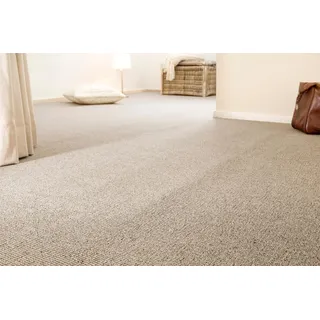 andiamo Teppichboden Brian für Wohnzimmer und Schlafzimmer - Teppichbelag aus 100% recyceltem Polyester - Meterware für die Verlegung auf Treppenstufen - Bodenbelag 400 x 350 cm Hellbeige