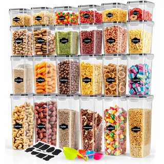 MODFU Vorratsdosen mit Deckel Luftdicht Set, BPA frei, Aufbewahrungsbox, Küchenorganizer, Vorratsbehälter Mehl Aufbewahrung Küche (24 Stücke) - Schwarz