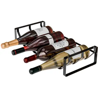 Amig - Flaschenregal für 4 Flaschen - Schwarzes Stahlregal - Flaschenhalter für Küche, Speisekammer, Esszimmer oder Keller - Maße: 41 x 20,5 x 9,5 cm