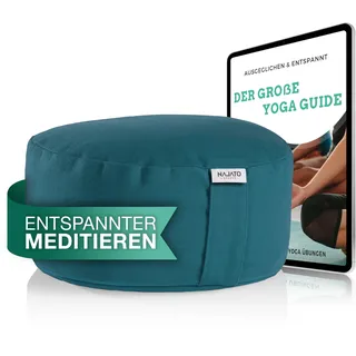 NAJATO Sports Meditationskissen – Yogakissen inkl. E-Book (PDF Datei) – Rundes Yoga Kissen mit Buchweizenschalen-Füllung – 30 cm Durchmesser, 14 cm hoch – Waschbarer Bezug aus Baumwolle (Petrol)