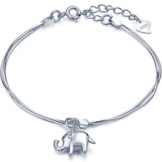 Unendlich U Süß Elefant Mädchen Charm-Armband 925 Sterling Silber Doppel Armkette Verstellbar Armkettchen, Silber